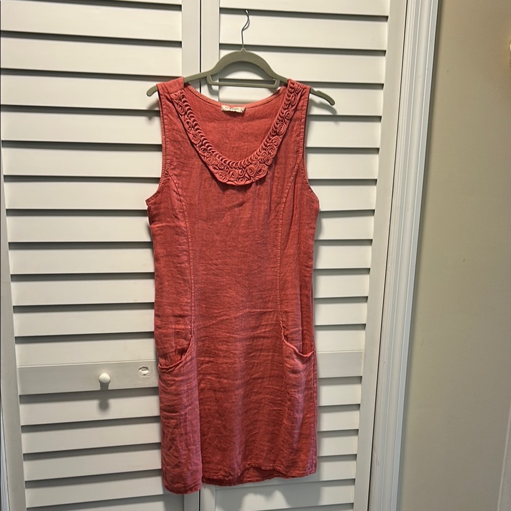 Coral Sleeveless Dress with Pockets